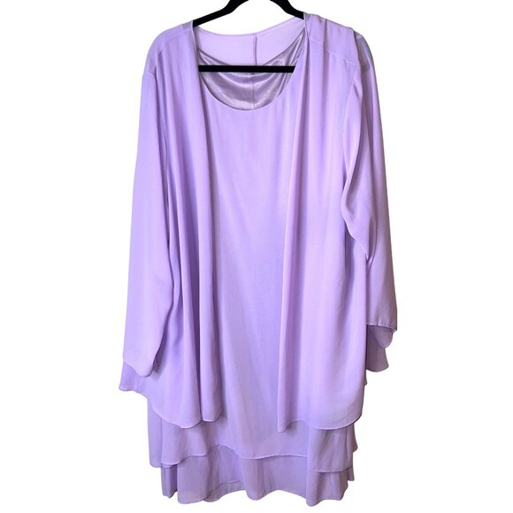 Lavender Layered Flowy Womens 2-Piece Chiffon Dress with Jacket 5XL 100% Polyest - Picture 1 of 4